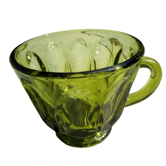 VINTAGE ANCHOR HOCKING TEA CUP's (Lot of 3) GREEN GLASS 6oz 2" TALL - Picture 5 of 5